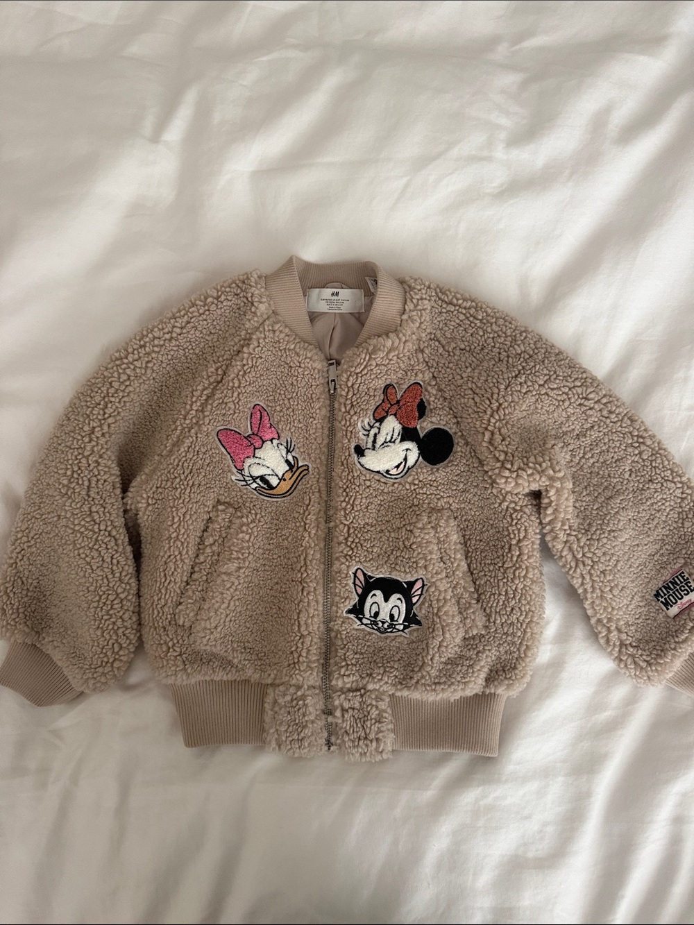 H&M Beige Sherpa Kids Hat with Disney Character Patches